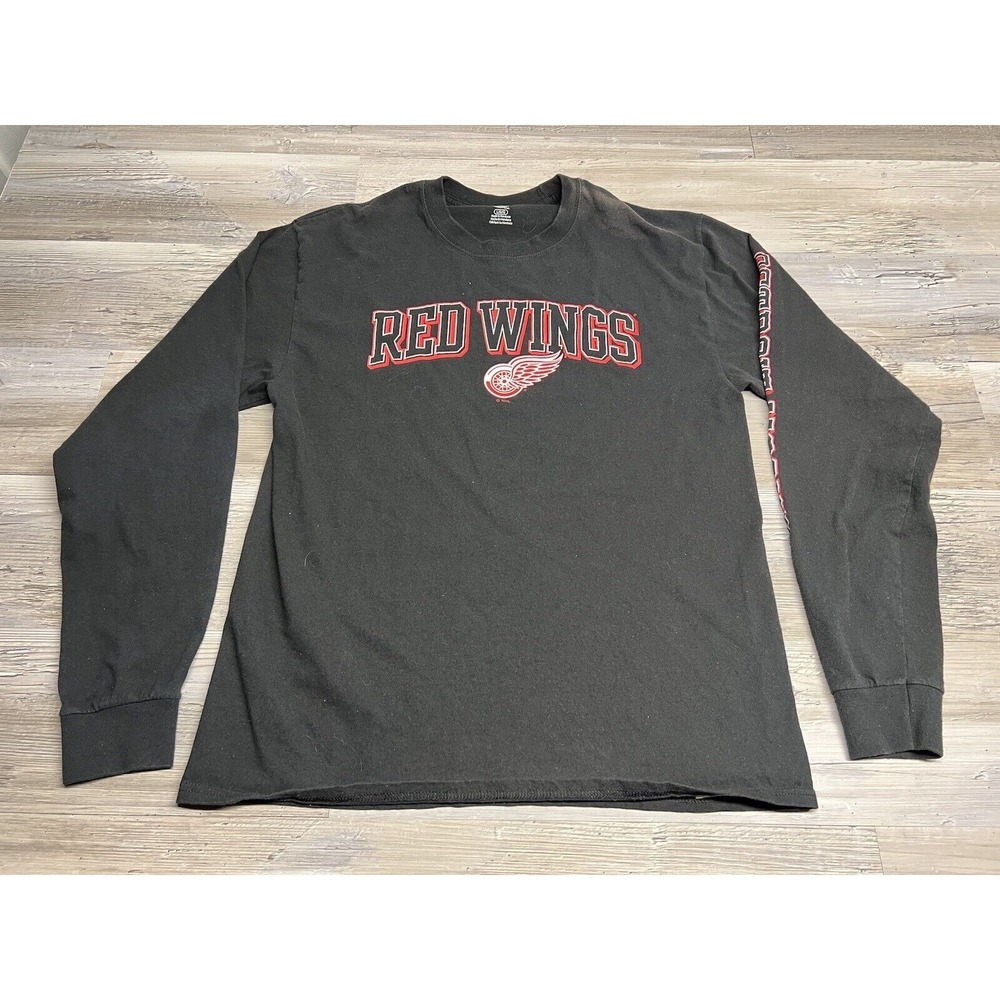 Detroit Red Wings NHL Shirt, Mens Large, Black, Long‎ Sleeve Spell Out